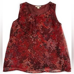 Coldwater Creek Red Floral Scoop Neck Sheer Sleeveless Blouse Size L/14